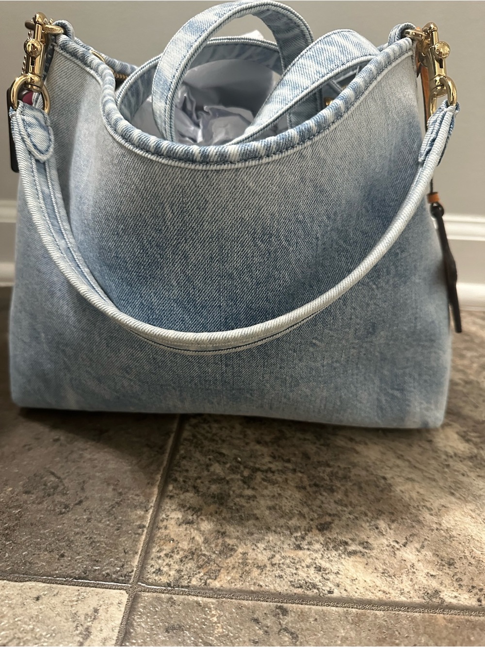 Coach Outlet Laurel Shoulder Bag In Loved Denim With Charms - Picture 5 of 7
